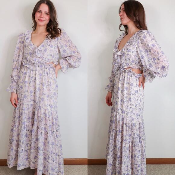 NWT Vici Lush Always A Gal Purple Ruffle Floral Side Cutout Mini Dress Small New - Picture 1 of 13